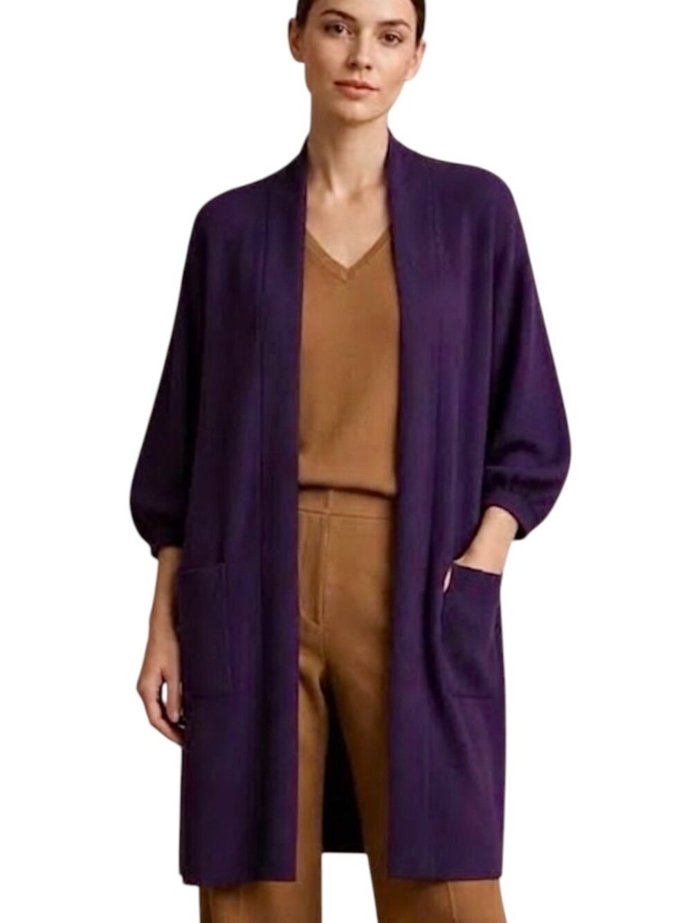 Vince Longline 100% Cashmere Cardigan M Royal Purple Open Front Quiet Luxury